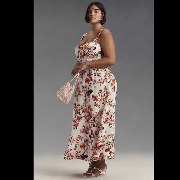 New XL Maeve x Anthropologie The Jocelyn sleeveless slip midi dress pink floral - Picture 3 of 14